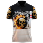 Custom Black White 3D Flame Skull Bowling Performance Polo Shirt photo 2