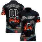 Custom Black White 3D Flame Skull Bowling Performance Polo Shirt photo 1