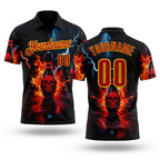 Custom Black Red-Yellow 3D Flame Lightning Skull Bowling Performance Polo Shirt