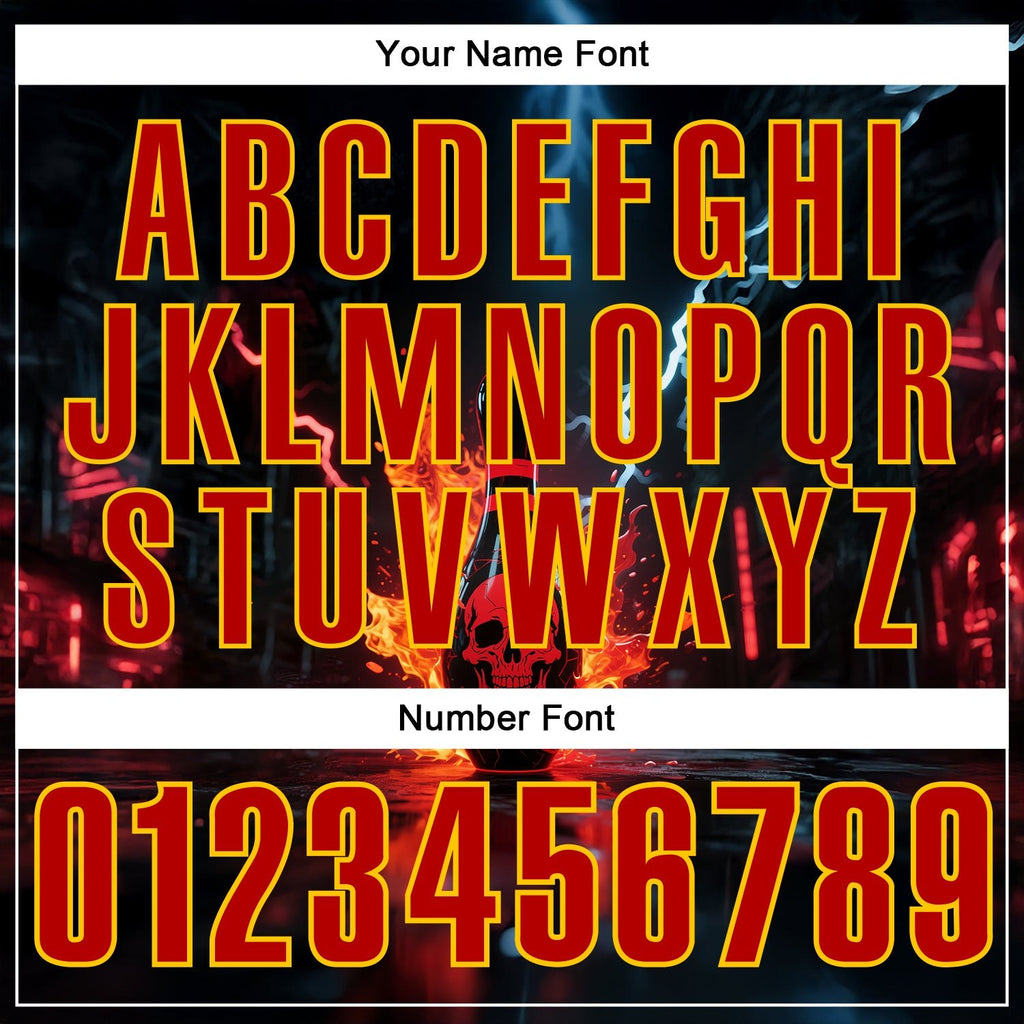 Custom Black Red-Yellow 3D Flame Lightning Skull Bowling Performance Polo Shirt photo 4
