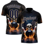 Custom Navy Vegas Gold 3D Flame Leopard Print Skull Bowling Performance Polo Shirt photo 1