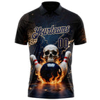 Custom Navy Vegas Gold 3D Flame Leopard Print Skull Bowling Performance Polo Shirt photo 2