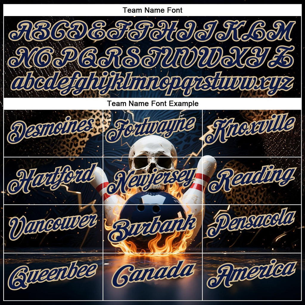 Custom Navy Vegas Gold 3D Flame Leopard Print Skull Bowling Performance Polo Shirt photo 4