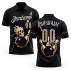 Custom Navy Vegas Gold 3D Metal Skull Bowling Performance Polo Shirt