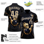Custom Navy Vegas Gold 3D Metal Skull Bowling Performance Polo Shirt photo 3