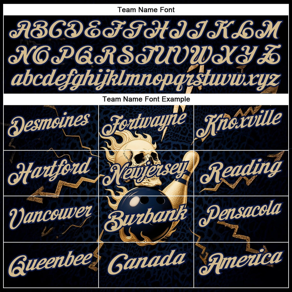 Custom Navy Vegas Gold 3D Metal Skull Bowling Performance Polo Shirt photo 4