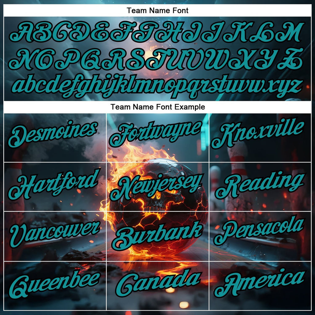 Custom Blue Teal-Black 3D Flame Skull Bowling Performance Polo Shirt photo 3
