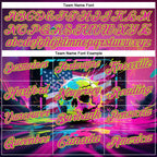 Custom Deep Pink Neon Green 3D American Flag Graffiti Splash Skull Bowling Performance Polo Shirt photo 3