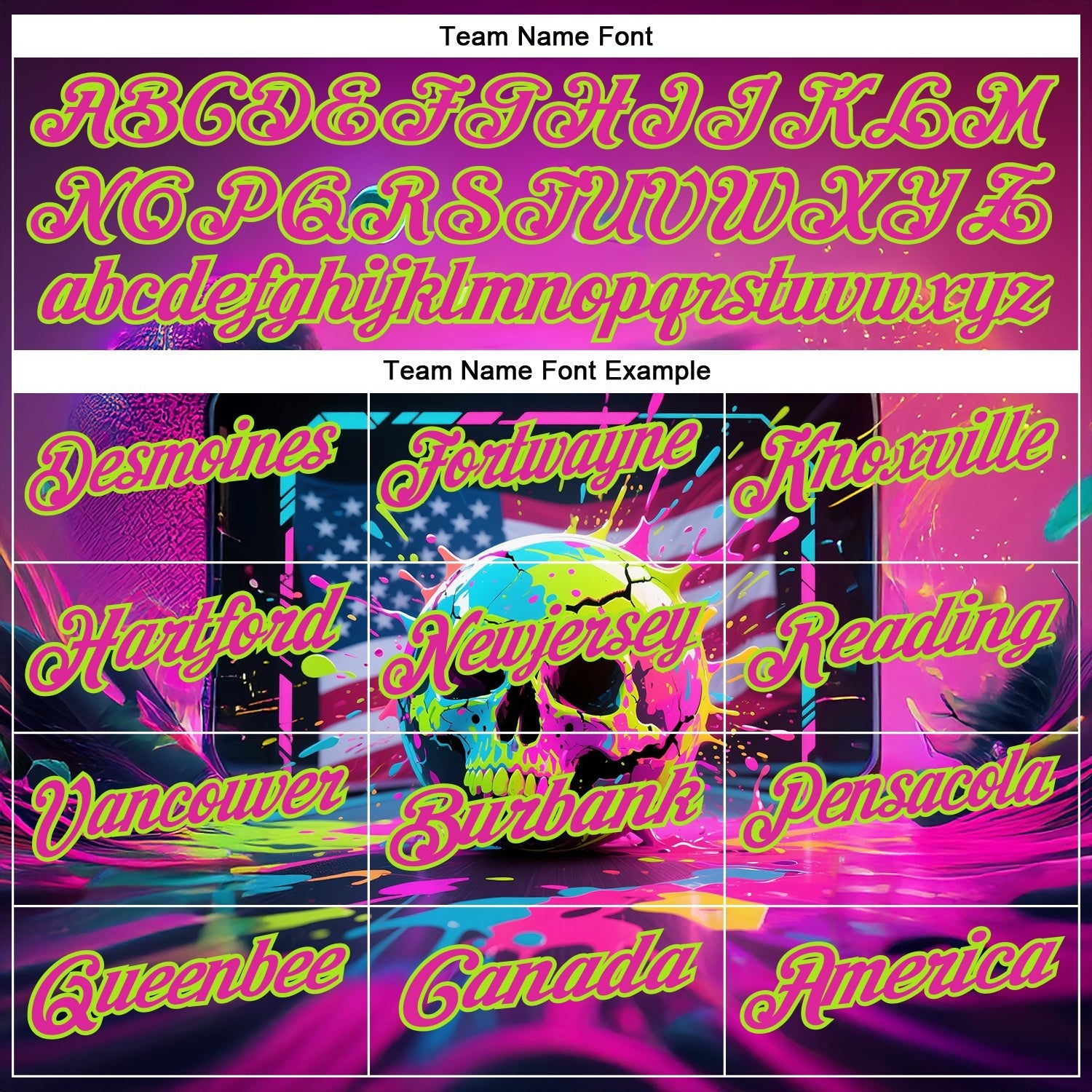Custom Deep Pink Neon Green 3D American Flag Graffiti Splash Skull Bowling Performance Polo Shirt photo 3