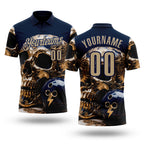 Custom Navy Vegas Gold 3D Metal Skull Bowling Performance Polo Shirt