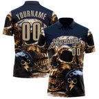 Custom Navy Vegas Gold 3D Metal Skull Bowling Performance Polo Shirt photo 1