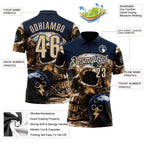 Custom Navy Vegas Gold 3D Metal Skull Bowling Performance Polo Shirt photo 3