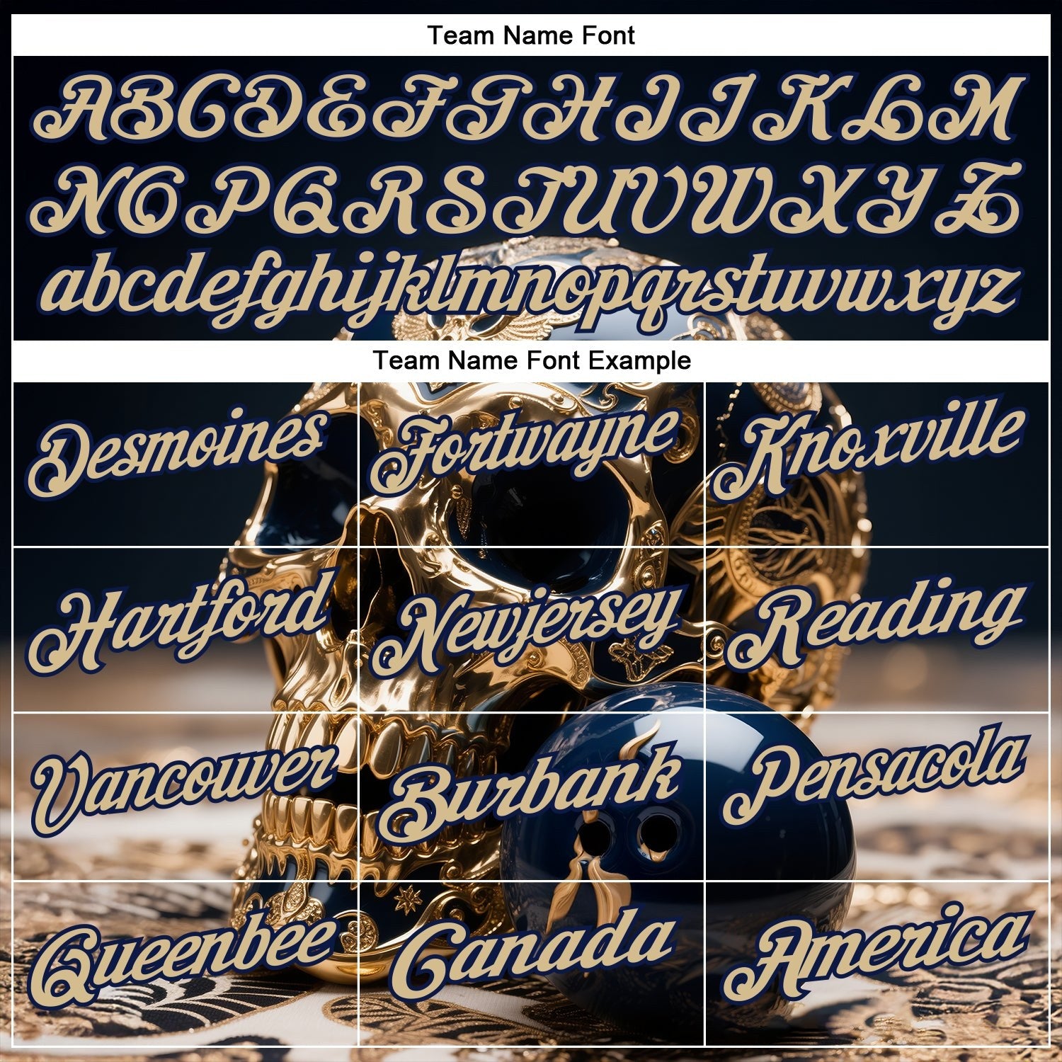 Custom Navy Vegas Gold 3D Metal Skull Bowling Performance Polo Shirt photo 4