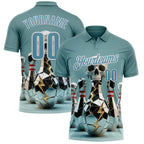 Custom Shadow Blue White 3D Shattered Mirror Skull Bowling Performance Polo Shirt photo 1
