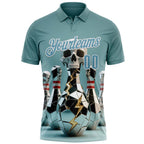 Custom Shadow Blue White 3D Shattered Mirror Skull Bowling Performance Polo Shirt photo 2