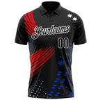 Custom Black Fire Red Thunder Blue-White 3D Pattern Design Star And Geometric Shapes Performance Polo Shirt photo 2