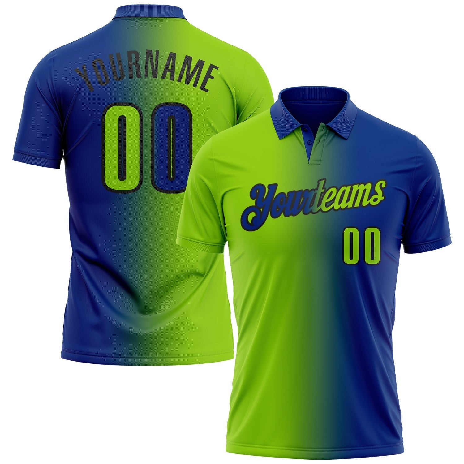 Custom Royal Neon Green-Black 3D Gradient Fashion Performance Polo Shirt photo 1