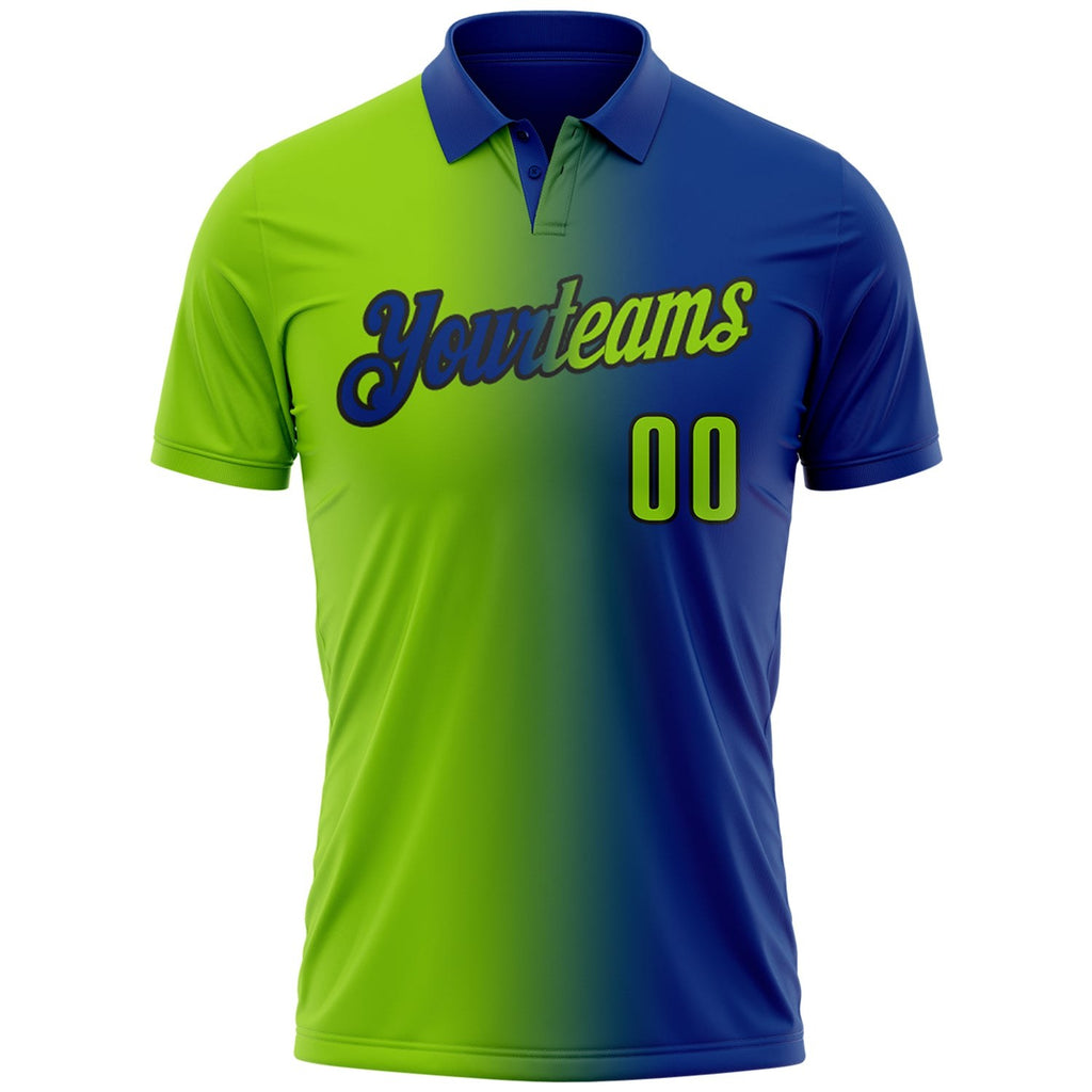 Custom Royal Neon Green-Black 3D Gradient Fashion Performance Polo Shirt photo 2