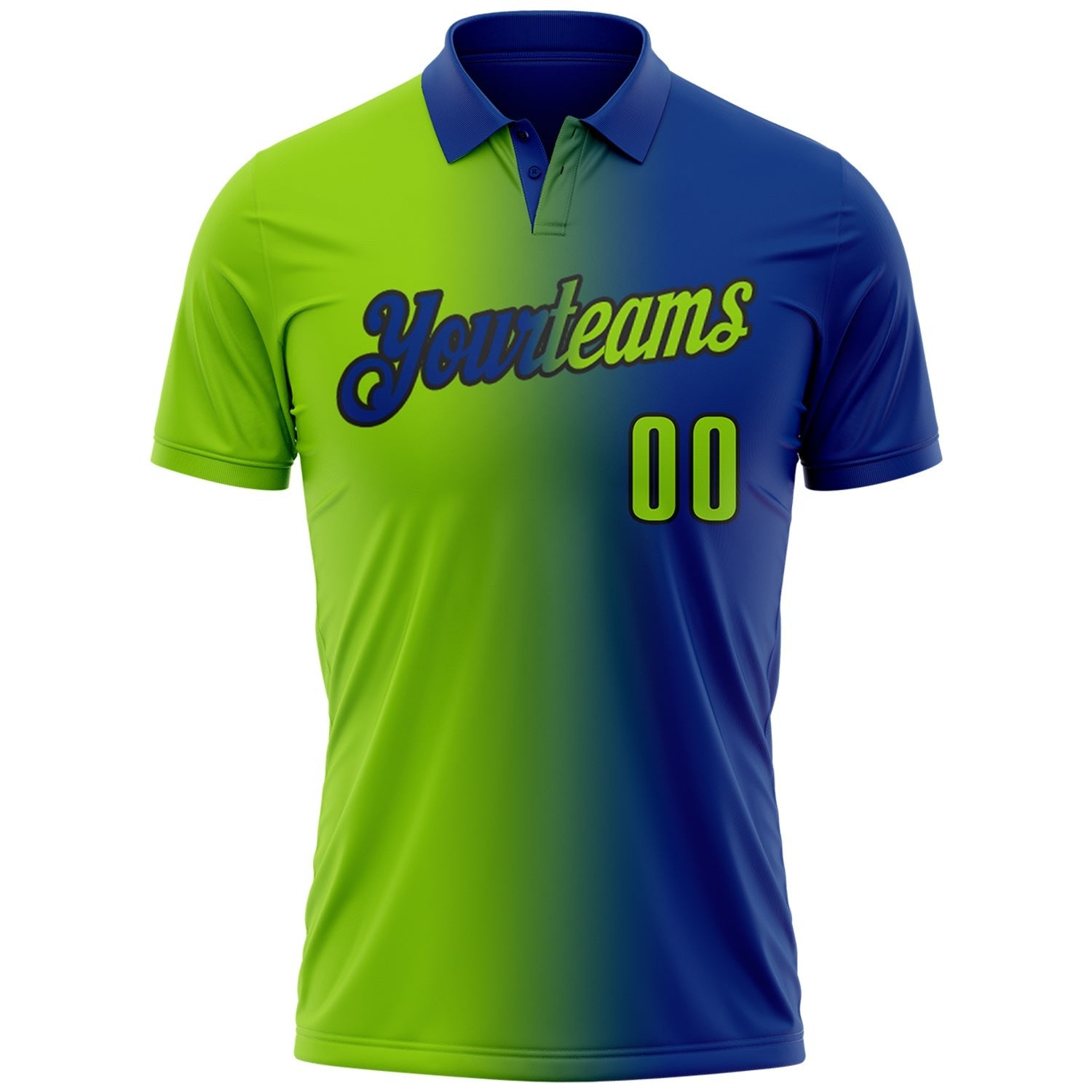 Custom Royal Neon Green-Black 3D Gradient Fashion Performance Polo Shirt photo 2