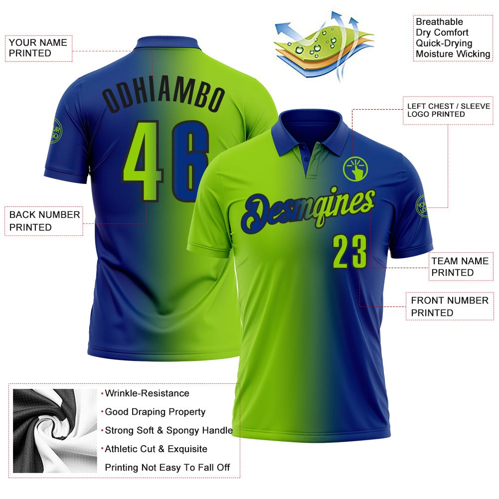 Custom Royal Neon Green-Black 3D Gradient Fashion Performance Polo Shirt photo 3