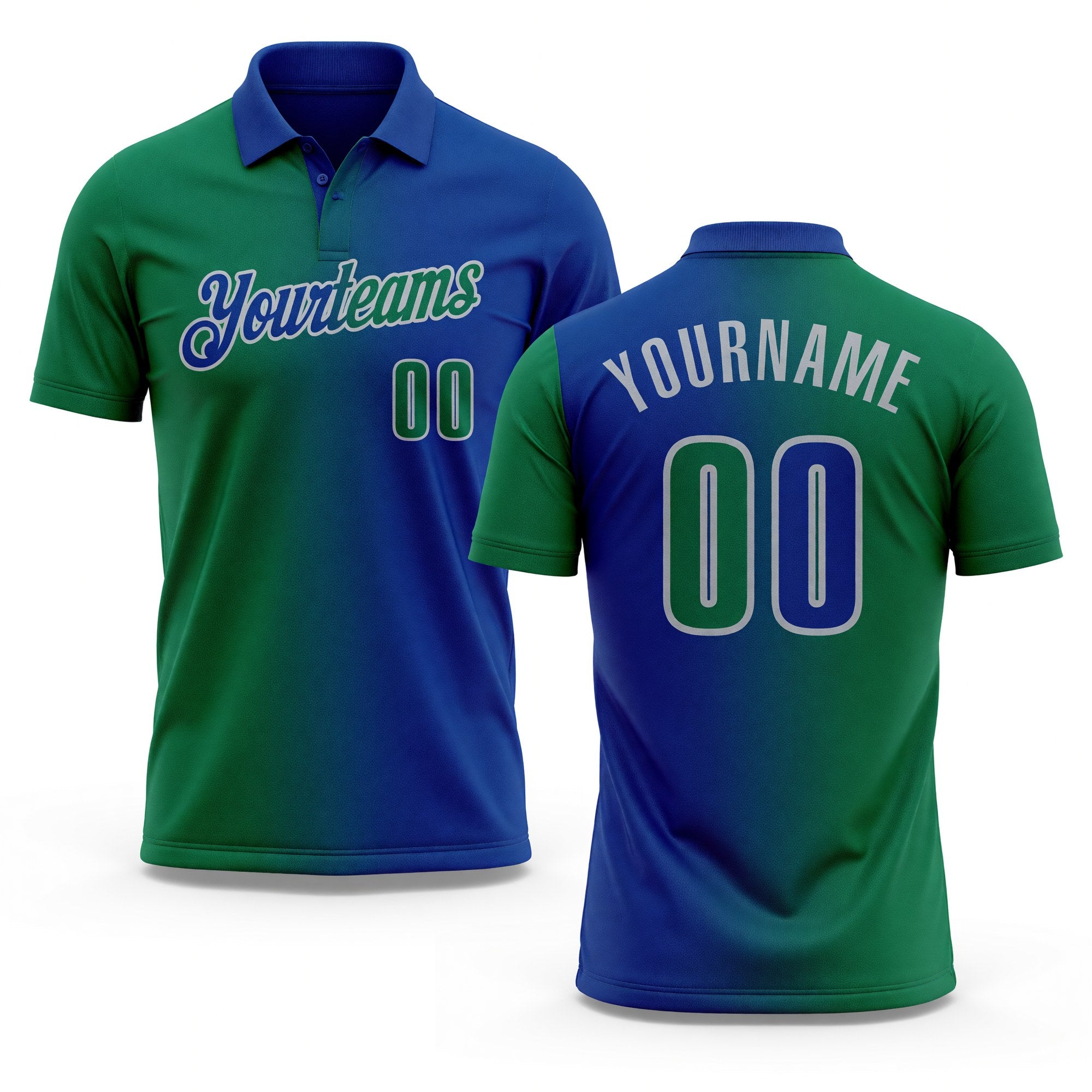 Custom Royal Kelly Green-Gray 3D Gradient Fashion Performance Polo Shirt