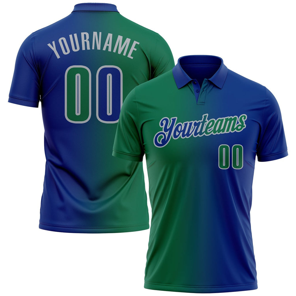Custom Royal Kelly Green-Gray 3D Gradient Fashion Performance Polo Shirt photo 1