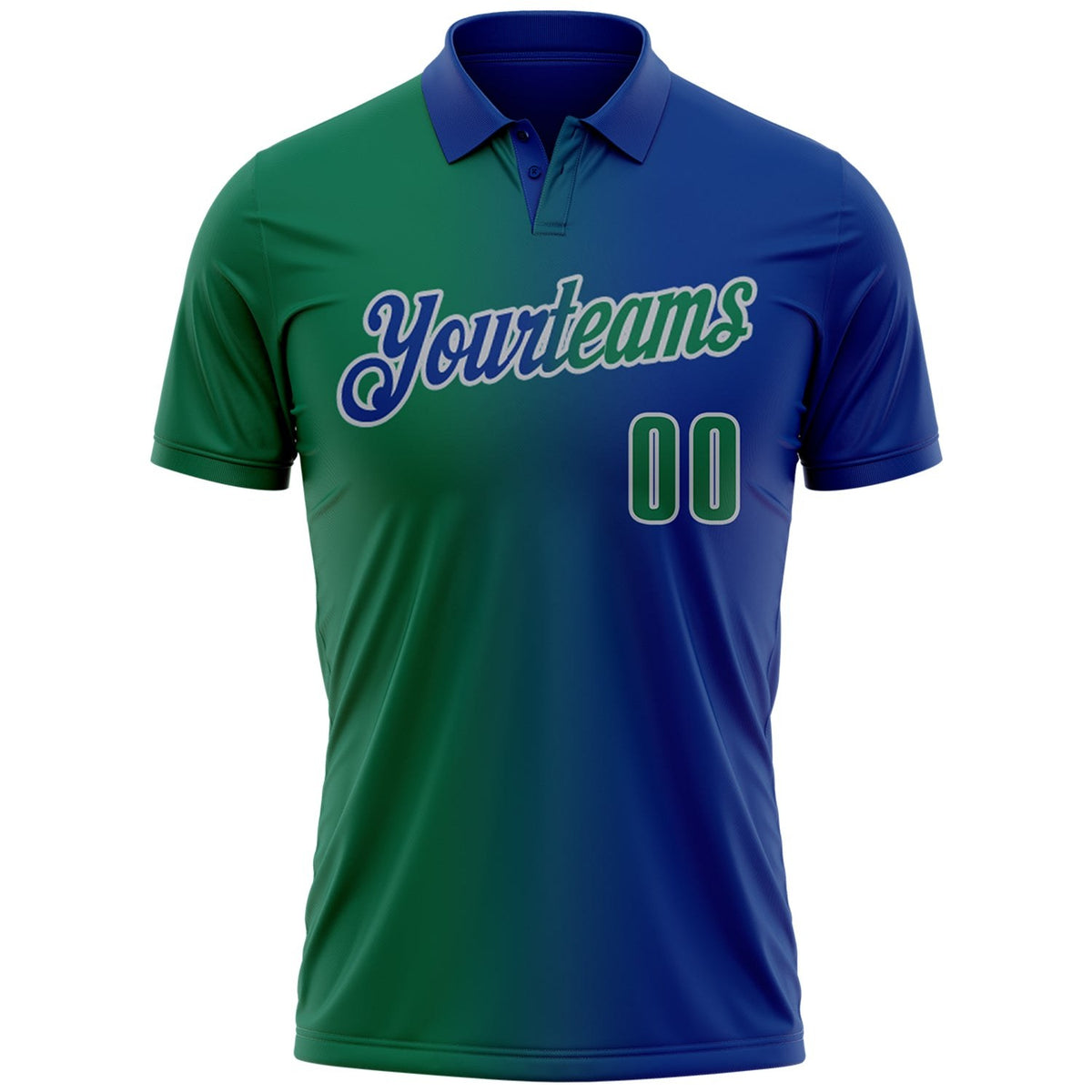 Custom Royal Kelly Green-Gray 3D Gradient Fashion Performance Polo Shirt photo 2