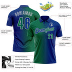 Custom Royal Kelly Green-Gray 3D Gradient Fashion Performance Polo Shirt photo 3