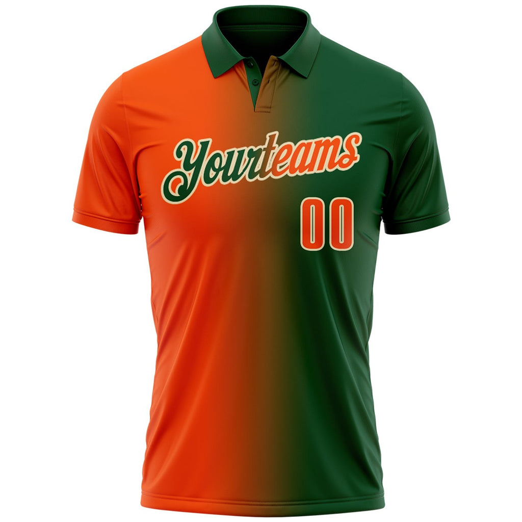Custom Green Orange-Cream 3D Gradient Fashion Performance Polo Shirt photo 2
