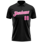 Custom Black Pink-White 3D Pink Ribbon Breast Cancer Awareness Month Women Health Care Support Footballl Performance Polo Shirt photo 2