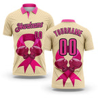 Custom Cream Pink-Black 3D Pink Ribbon Breast Cancer Awareness Fighter Boxing Gloves Performance Polo Shirt