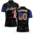 Custom Camo USA Flag Black-White Stars & Stripes Two Tone Salute To Service Patriotic Performance Polo Shirt