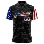 Custom Camo USA Flag Black-White Stars & Stripes Two Tone Salute To Service Patriotic Performance Polo Shirt photo 2