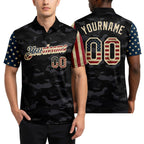 Custom Camo Vintage USA Flag Cream-Black Stars & Stripes Two Tone Salute To Service Patriotic Performance Polo Shirt worn front and back