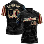 Custom Camo Vintage USA Flag Cream-Black Stars & Stripes Two Tone Salute To Service Patriotic Performance Polo Shirt