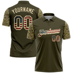 Custom Olive Vintage USA Flag-Cream Digital Camo Two Tone Patriotic Performance Polo Shirt