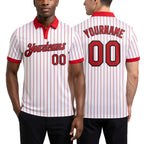 Custom White Red Pinstripe-Black Performance Polo Shirt worn front and back