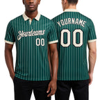 Custom Green White Pinstripe Cream-Black Performance Polo Shirt worn front and back