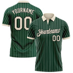 Custom Green White Pinstripe Cream-Black Performance Polo Shirt