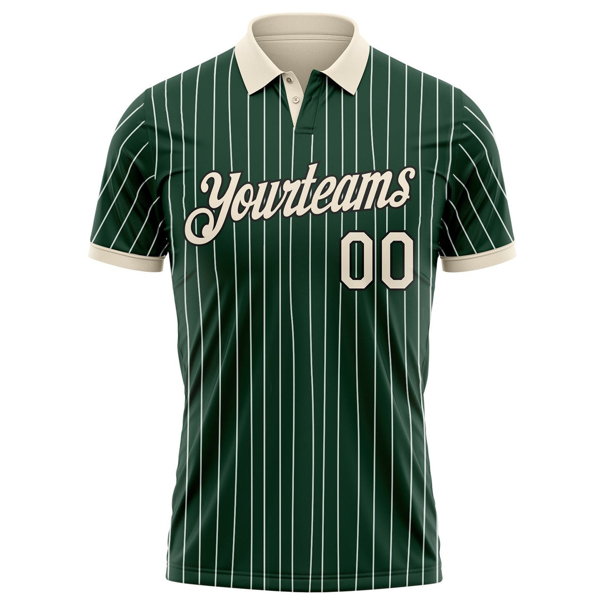 Custom Green White Pinstripe Cream-Black Performance Polo Shirt photo 2