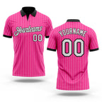 Custom Pink White Pinstripe-Black Performance Polo Shirt