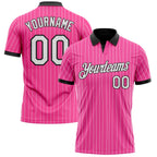 Custom Pink White Pinstripe-Black Performance Polo Shirt photo 1