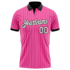 Custom Pink White Pinstripe-Black Performance Polo Shirt photo 2