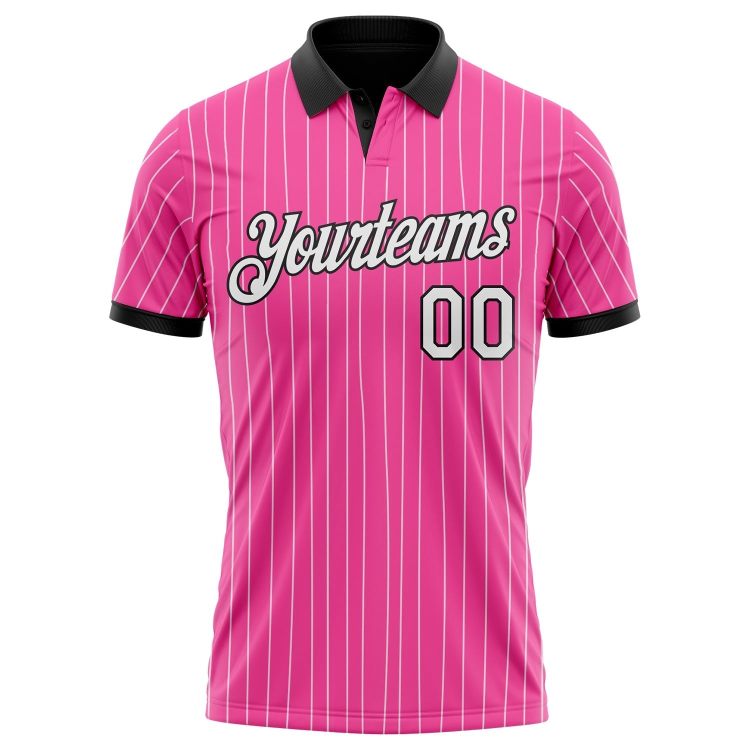 Custom Pink White Pinstripe-Black Performance Polo Shirt photo 2