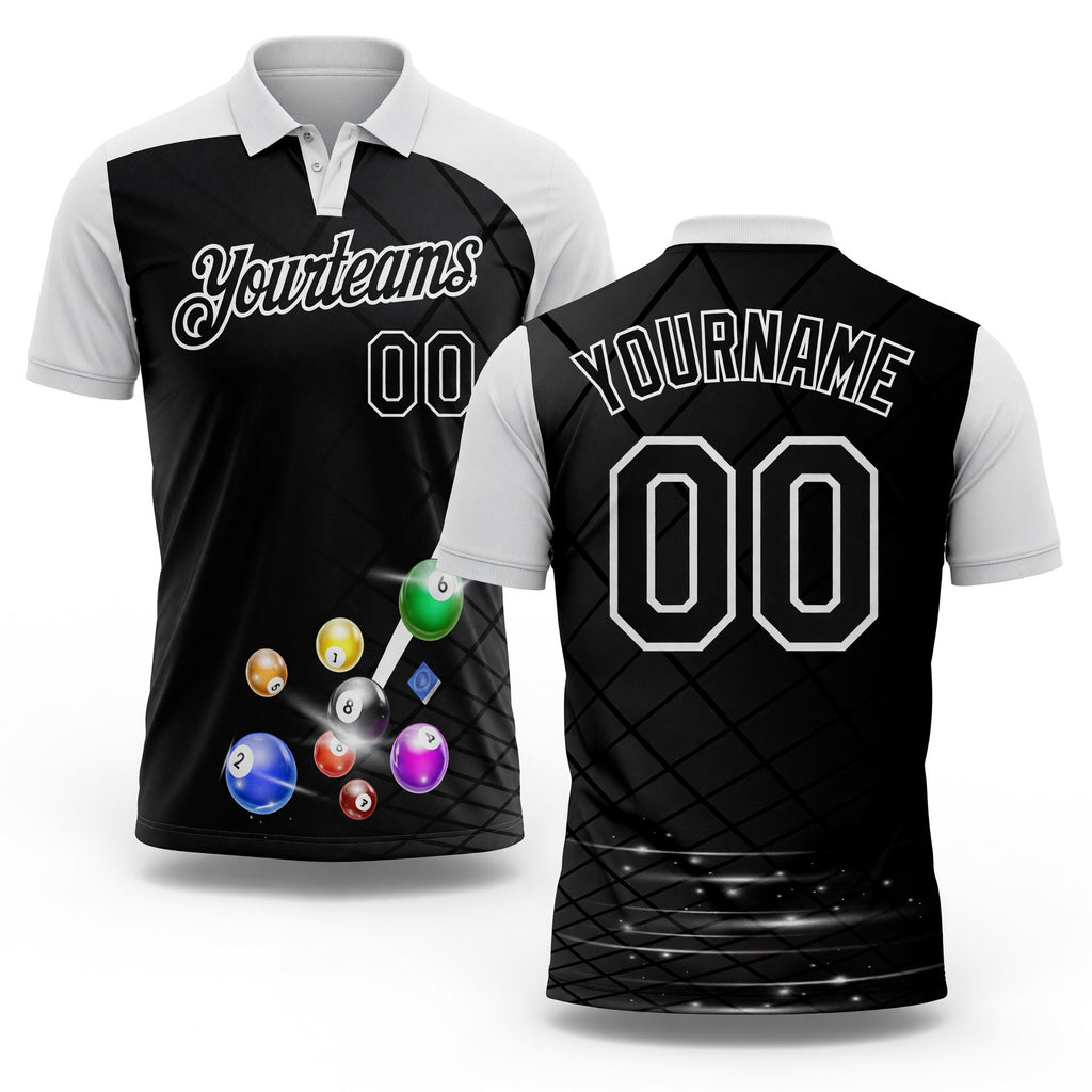 Custom Black-White Billiard Balls Performance Polo Shirt