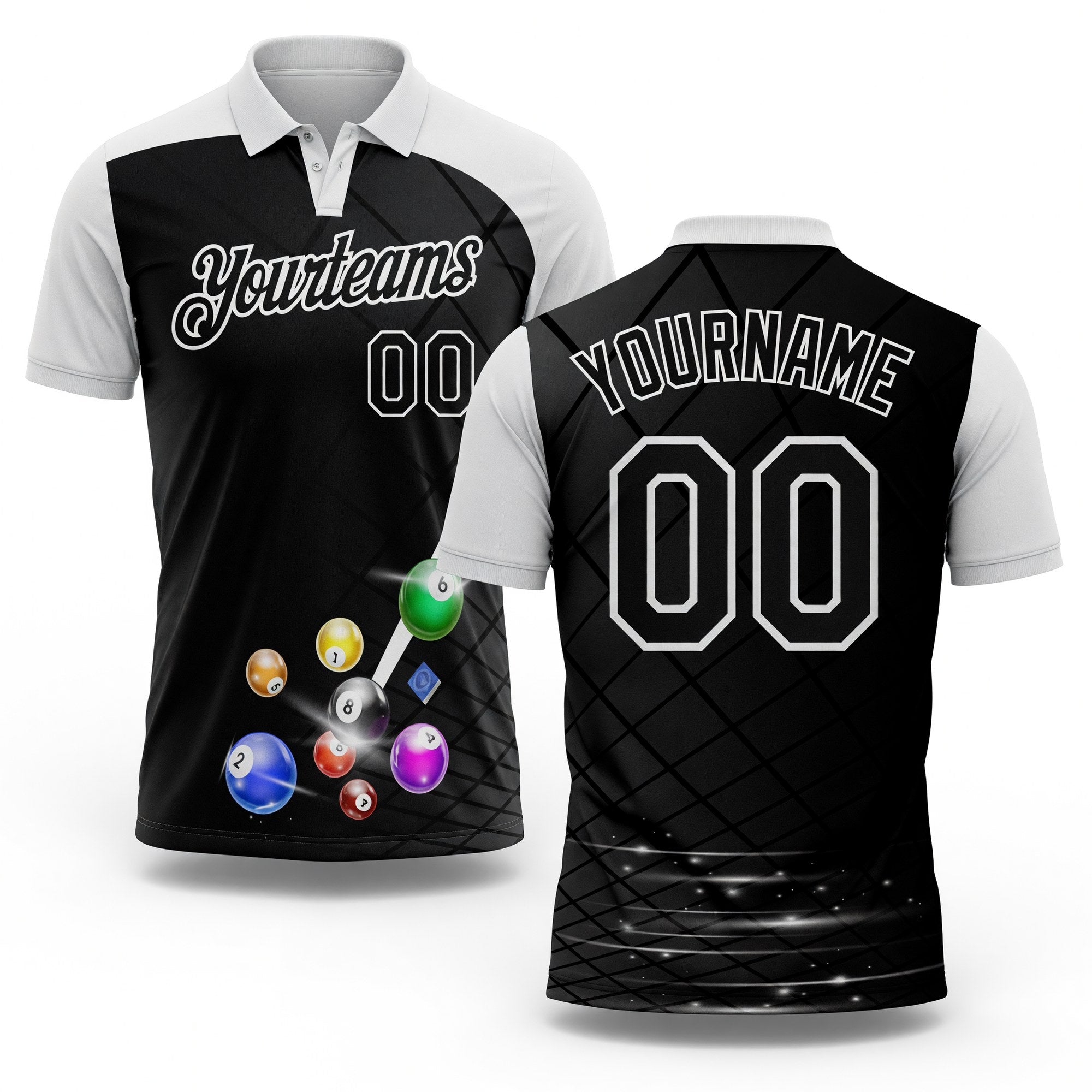 Custom Black-White Billiard Balls Performance Polo Shirt