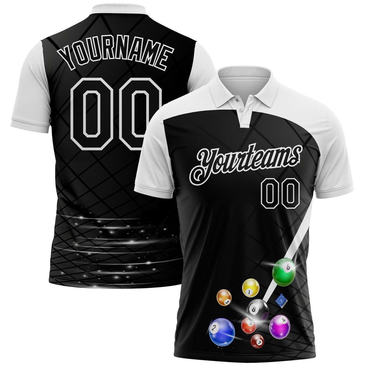 Custom Black-White Billiard Balls Performance Polo Shirt photo 1