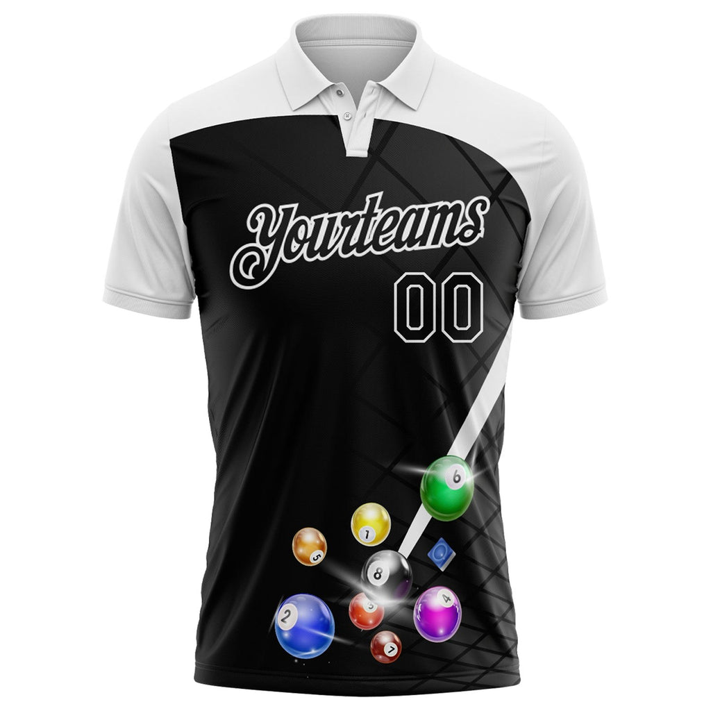 Custom Black-White Billiard Balls Performance Polo Shirt photo 2