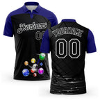 Custom Black Purple-White Billiard Balls Performance Polo Shirt