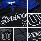 Custom Black Purple-White Billiard Balls Performance Polo Shirt detail